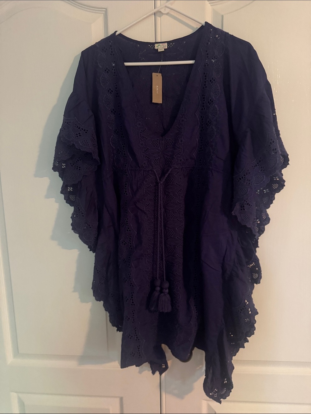 Aubergine Crochet Detail V-Neck Tunic with Tassel Tie. Perfect pool coverup